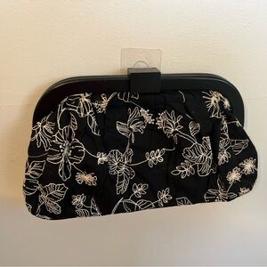 Poppie Jones Black and Cream Floral Clutch